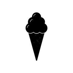 Black ice cream cone on transparent background