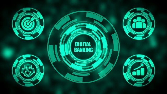 Teal Digital Banking Concept with Icons for Goals, Teamwork, Growth, and Partnership finance technology - Powered by Adobe