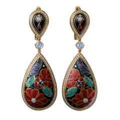 Ornate teardrop earrings floral, jeweled, black backdrop
