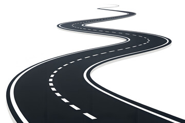 Winding road illustration symbolizing a journey, future path, and progress. Curvy asphalt highway with markings leading forward to a distant destination. Generative Ai.