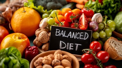 fruits and vegetables with blackboard