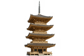 Japanese pagoda structure with multiple roofs, traditional asian buddhist temple architecture on transparent background