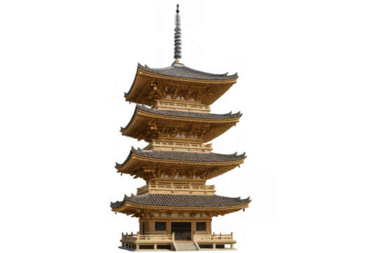 Japanese pagoda structure with multiple roofs, traditional asian buddhist temple architecture on transparent background