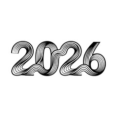 Fluid Wavy Line Art 2026 Typography – Abstract Textured Year Design for Modern Artistic and Dynamic Aesthetic