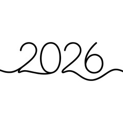 Continuous One-Line 2026 Drawing – Minimalist Single Stroke Year Typography for Modern Art and Simplicity