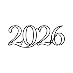 Minimalist One Line 2026 Typography – Elegant Outline Year Design for Modern and Contemporary Aesthetic