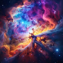 Vivid cosmic display showcasing radiant gases and celestial formations