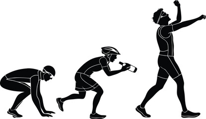 Athlete's journey from start to triumphant finish, showcasing dedication and athletic achievement progression.