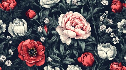 Elegant baroque floral background with retro decorative flowers, digital illustration of ornamental vintage bloom design