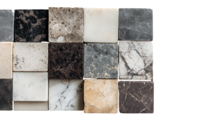 Assorted marble tile samples, close-up