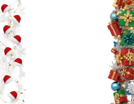  Snowflake Christmas Border Duo with Holiday Gifts isolated on transparent background