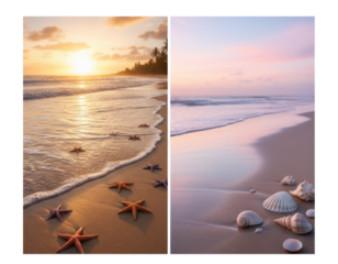  Coastal Sunrise Collection: Starfish and Seashell Scenes isolated on transparent background