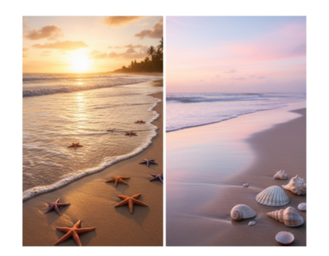 Coastal Sunrise Collection: Starfish and Seashell Scenes isolated on transparent background