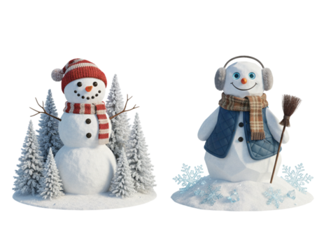 Christmas Snowman Character Collection isolated on transparent background