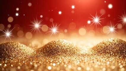 Red Christmas background with gold glitter sparkle