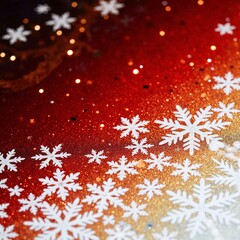 Red glitter background with white snowflake border