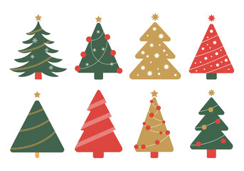 Collection of various christmas trees isolated on white background