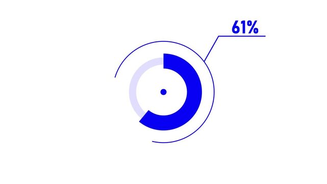 loading icon animation 61% circle. 61% percent circle round donut chart infographic .Infographic Element with Alpha Channel 4k video royalty free graphic animation
