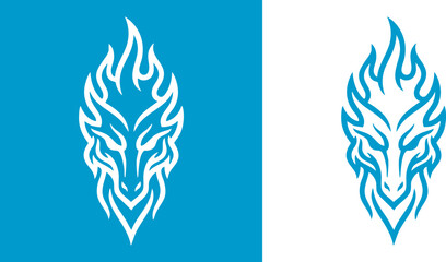 Logo Dynamic vector art featuring a fierce and majestic creature's head, intricately designed with flowing flame-like patterns, suitable for branding, emblems, or decorative motifs