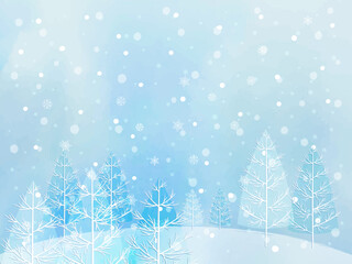 雪が降る冬の風景イラスト