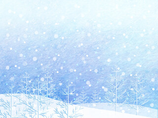 雪が降る冬の風景イラスト