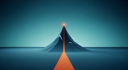 Abstract Minimalist Mountain Peak with Glowing Path - Ambition & Progress Concept perfect for corporate presentations, tech