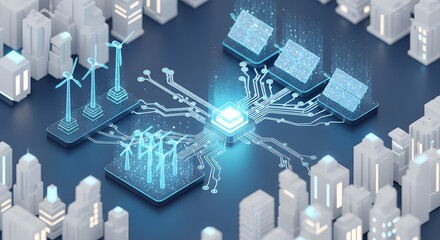 Smart city energy management with renewable sources and advanced technology.