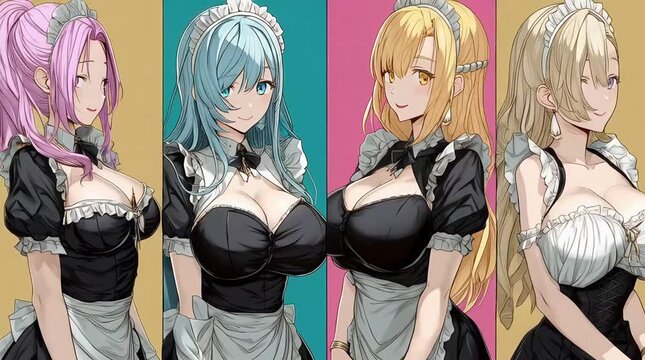 Close Up of Maid Woman Wearing Black and White Uniform in Luxury Modern House Interior