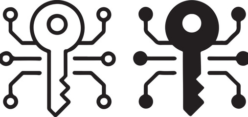 Digital key technology icon representing cybersecurity, data encryption, secure access, and cryptographic solutions for information technology. isolated on white background, Vector, illustration