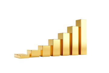 Golden bar chart grows upward on a black background