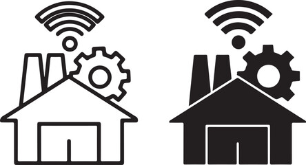 Smart factory and industrial iot concept icon showing connected manufacturing processes with automation, gear, and wireless network symbol isolated on white background, Vector, illustration