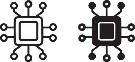 Abstract digital processor chip and microchip icon set illustration, showcasing computing power, data processing, and electronic circuit technology. isolated on white background, Vector, illustration