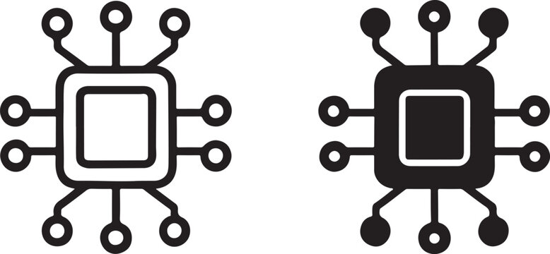 Abstract digital processor chip and microchip icon set illustration, showcasing computing power, data processing, and electronic circuit technology. isolated on white background, Vector, illustration