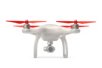 Drone quadcopter flying with camera for aerial surveillance and remote control technology, transparent background