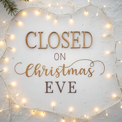 Closed On Christmas Eve Sign with Lights and Snow Effect