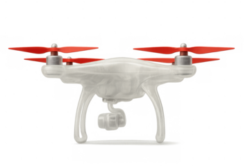 Drone quadcopter flying with camera recording aerial video, modern technology, remote control, transparent background