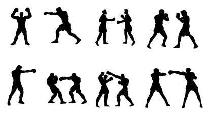 Male boxing palyer  silhouettes set athlete boxer