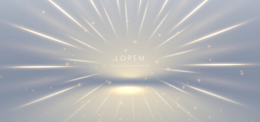 Luxury light gold diagonal ray on grey background with effect sparkle.