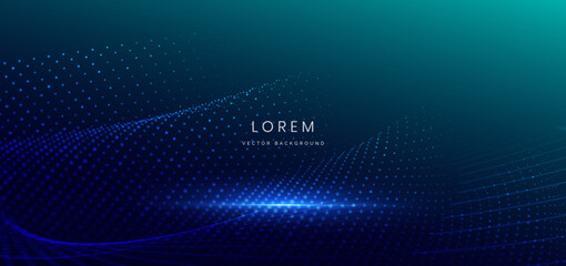 Dotted glowing futuristic tech on dark blue background. Technology data communication concept.