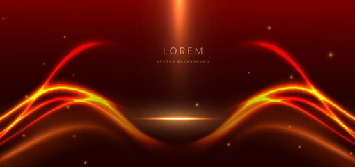 Luxry gold wave ray on dark red background and lighting effect sparkle.