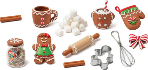 Gingerbread cookies and hot chocolate ingredients, perfect for a festive holiday baking session with family and friends
