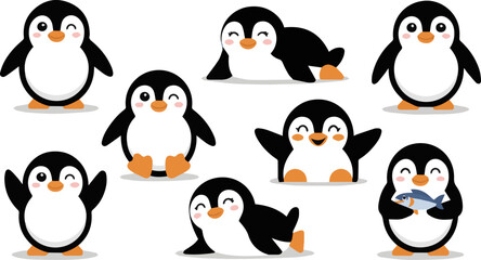 Fototapeta premium Create a kinds of deferent cute Penguin vector art with white background.