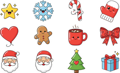 Cute christmas and new year icons for holiday season decoration and design projects with festive elements