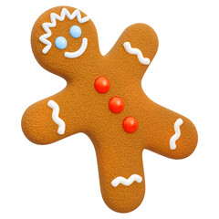 Sweet Iced Gingerbread Man Cookie. 3D Gingerbread Man shape. Traditional Christmas And New Year Festive Delicacy And Decor. Isolated On Transparent Background