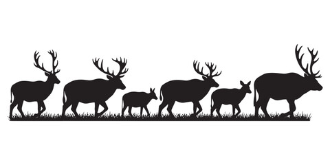 Silhouette of deer family isolated on white background