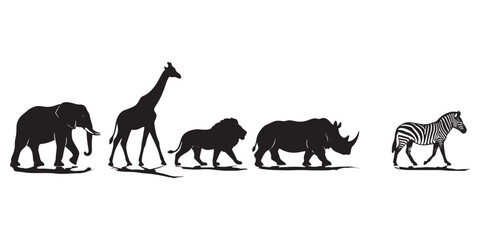 Silhouette of african animals isolated on white background
