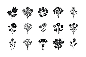 set of black silhouettes of trees