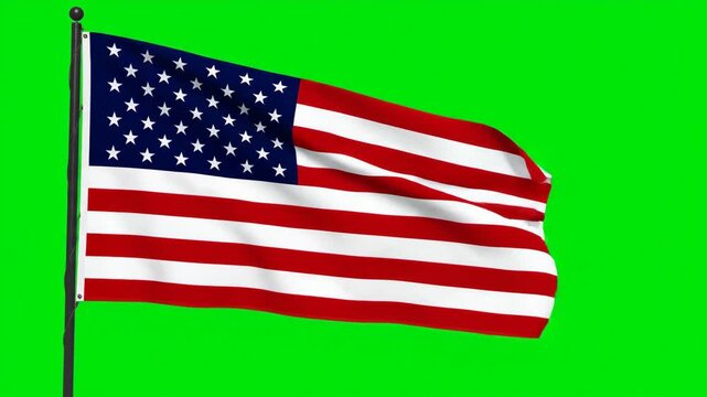 American flag waving in the wind against a green background, showcasing national pride and patriotism