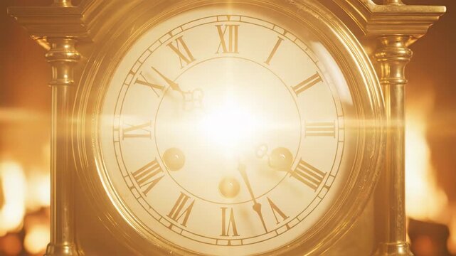 Golden clock surrounded by light in a magical and timeless scene