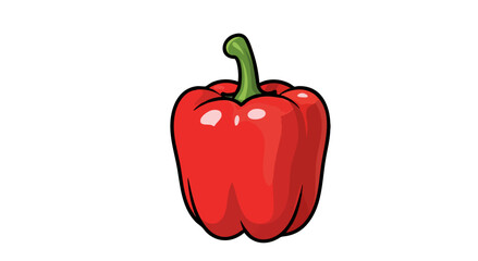 A cartoon-style depiction of a red bell pepper with green stem, against white background